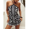 image:imageRoseSeek Womens Floral Boho Dress Criss Cross Tie Backless Mini Dresses Halter A Line SundressBlack and White