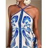 image:imageRoseSeek Womens Floral Boho Dress Criss Cross Tie Backless Mini Dresses Halter A Line SundressBlue and White