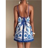 image:imageRoseSeek Womens Floral Boho Dress Criss Cross Tie Backless Mini Dresses Halter A Line SundressBlue and White