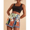 image:imageRoseSeek Womens Floral Graphic Skirt Shorts Drawstring Waist Tropical Boho Wrap SkortsBeige Green