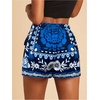 image:imageRoseSeek Womens Floral Graphic Skirt Shorts Drawstring Waist Tropical Boho Wrap SkortsBlue