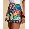 image:imageRoseSeek Womens Floral Graphic Skirt Shorts Drawstring Waist Tropical Boho Wrap SkortsBlue and Green