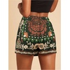 image:imageRoseSeek Womens Floral Graphic Skirt Shorts Drawstring Waist Tropical Boho Wrap SkortsDark Green