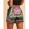 image:imageRoseSeek Womens Floral Graphic Skirt Shorts Drawstring Waist Tropical Boho Wrap SkortsGreen
