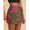 image:imageRoseSeek Womens Floral Graphic Skirt Shorts Drawstring Waist Tropical Boho Wrap SkortsGreen and Pink