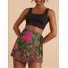 image:imageRoseSeek Womens Floral Graphic Skirt Shorts Drawstring Waist Tropical Boho Wrap SkortsGreen and Pink