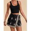 image:imageRoseSeek Womens Floral Graphic Skirt Shorts Drawstring Waist Tropical Boho Wrap SkortsMulticolor