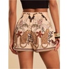 image:imageRoseSeek Womens Floral Graphic Skirt Shorts Drawstring Waist Tropical Boho Wrap SkortsMulticolor Beige