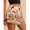image:imageRoseSeek Womens Floral Graphic Skirt Shorts Drawstring Waist Tropical Boho Wrap SkortsMulticolor Beige