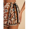 image:imageRoseSeek Womens Floral Graphic Skirt Shorts Drawstring Waist Tropical Boho Wrap SkortsMulticolor Brown
