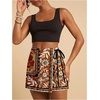 image:imageRoseSeek Womens Floral Graphic Skirt Shorts Drawstring Waist Tropical Boho Wrap SkortsMulticolor Brown