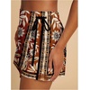 image:imageRoseSeek Womens Floral Graphic Skirt Shorts Drawstring Waist Tropical Boho Wrap SkortsMulticolor Brown