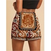 image:imageRoseSeek Womens Floral Graphic Skirt Shorts Drawstring Waist Tropical Boho Wrap SkortsMulticolor Brown