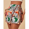 image:imageRoseSeek Womens Floral Graphic Skirt Shorts Drawstring Waist Tropical Boho Wrap SkortsMulticolor Orange