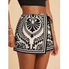 image:imageRoseSeek Womens Floral Graphic Skirt Shorts Drawstring Waist Tropical Boho Wrap SkortsWhite and Black