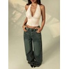 image:imageRoseSeek Womens Floral Lace Deep V Neck Halter Tops Y2K Backless Summer Going Out Crop Tank TopApricot