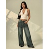 image:imageRoseSeek Womens Floral Lace Deep V Neck Halter Tops Y2K Backless Summer Going Out Crop Tank TopApricot