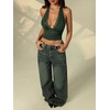 image:imageRoseSeek Womens Floral Lace Deep V Neck Halter Tops Y2K Backless Summer Going Out Crop Tank TopArmy Green