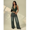 image:imageRoseSeek Womens Floral Lace Deep V Neck Halter Tops Y2K Backless Summer Going Out Crop Tank TopArmy Green