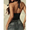 image:imageRoseSeek Womens Floral Lace Deep V Neck Halter Tops Y2K Backless Summer Going Out Crop Tank TopBlack