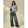 image:imageRoseSeek Womens Floral Lace Deep V Neck Halter Tops Y2K Backless Summer Going Out Crop Tank TopBlue