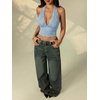 image:imageRoseSeek Womens Floral Lace Deep V Neck Halter Tops Y2K Backless Summer Going Out Crop Tank TopBlue