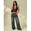 image:imageRoseSeek Womens Floral Lace Deep V Neck Halter Tops Y2K Backless Summer Going Out Crop Tank TopCoffee Brown