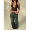 image:imageRoseSeek Womens Floral Lace Deep V Neck Halter Tops Y2K Backless Summer Going Out Crop Tank TopCoffee Brown