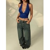 image:imageRoseSeek Womens Floral Lace Deep V Neck Halter Tops Y2K Backless Summer Going Out Crop Tank TopDeep Blue