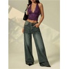 image:imageRoseSeek Womens Floral Lace Deep V Neck Halter Tops Y2K Backless Summer Going Out Crop Tank TopPurple