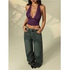 image:imageRoseSeek Womens Floral Lace Deep V Neck Halter Tops Y2K Backless Summer Going Out Crop Tank TopPurple