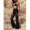 image:imageRoseSeek Womens Floral Lace Sheer Mesh Flare Pants Elastic High Waisted Long TrousersBlack