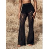 image:imageRoseSeek Womens Floral Lace Sheer Mesh Flare Pants Elastic High Waisted Long TrousersBlack