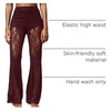 image:imageRoseSeek Womens Floral Lace Sheer Mesh Flare Pants Elastic High Waisted Long TrousersRedwood