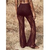 image:imageRoseSeek Womens Floral Lace Sheer Mesh Flare Pants Elastic High Waisted Long TrousersRedwood