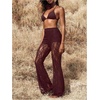 image:imageRoseSeek Womens Floral Lace Sheer Mesh Flare Pants Elastic High Waisted Long TrousersRedwood