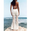 image:imageRoseSeek Womens Floral Lace Sheer Mesh Flare Pants Elastic High Waisted Long TrousersWhite