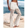 image:imageRoseSeek Womens Floral Lace Sheer Mesh Flare Pants Elastic High Waisted Long TrousersWhite