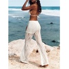 image:imageRoseSeek Womens Floral Lace Sheer Mesh Flare Pants Elastic High Waisted Long TrousersWhite