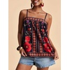 image:imageRoseSeek Womens Floral Tropical Boho Tank Tops Spaghetti Strap Summer Tops Beach Vacation Outfits CamisoleBlack and Red