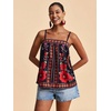 image:imageRoseSeek Womens Floral Tropical Boho Tank Tops Spaghetti Strap Summer Tops Beach Vacation Outfits CamisoleBlack and Red