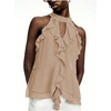 image:imageRoseSeek Womens Flowy Going Out Halter Tops Ruffle Mesh Tops Cut Out Sleeveless Tie Neck Tank Top Summer OutfitApricot