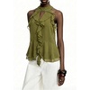 image:imageRoseSeek Womens Flowy Going Out Halter Tops Ruffle Mesh Tops Cut Out Sleeveless Tie Neck Tank Top Summer OutfitArmy Green