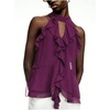 image:imageRoseSeek Womens Flowy Going Out Halter Tops Ruffle Mesh Tops Cut Out Sleeveless Tie Neck Tank Top Summer OutfitBrown
