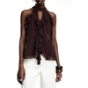image:imageRoseSeek Womens Flowy Going Out Halter Tops Ruffle Mesh Tops Cut Out Sleeveless Tie Neck Tank Top Summer OutfitCoffee Brown