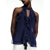 image:imageRoseSeek Womens Flowy Going Out Halter Tops Ruffle Mesh Tops Cut Out Sleeveless Tie Neck Tank Top Summer OutfitDeep Blue