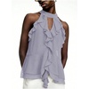 image:imageRoseSeek Womens Flowy Going Out Halter Tops Ruffle Mesh Tops Cut Out Sleeveless Tie Neck Tank Top Summer OutfitDusty Blue