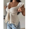 image:imageRoseSeek Womens Flowy Going Out Tank Top Sweetheart Neck Cap Sleeve Summer Ruffle Elegant Crop TopsApricot