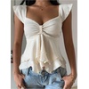 image:imageRoseSeek Womens Flowy Going Out Tank Top Sweetheart Neck Cap Sleeve Summer Ruffle Elegant Crop TopsApricot