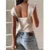 image:imageRoseSeek Womens Flowy Going Out Tank Top Sweetheart Neck Cap Sleeve Summer Ruffle Elegant Crop TopsApricot